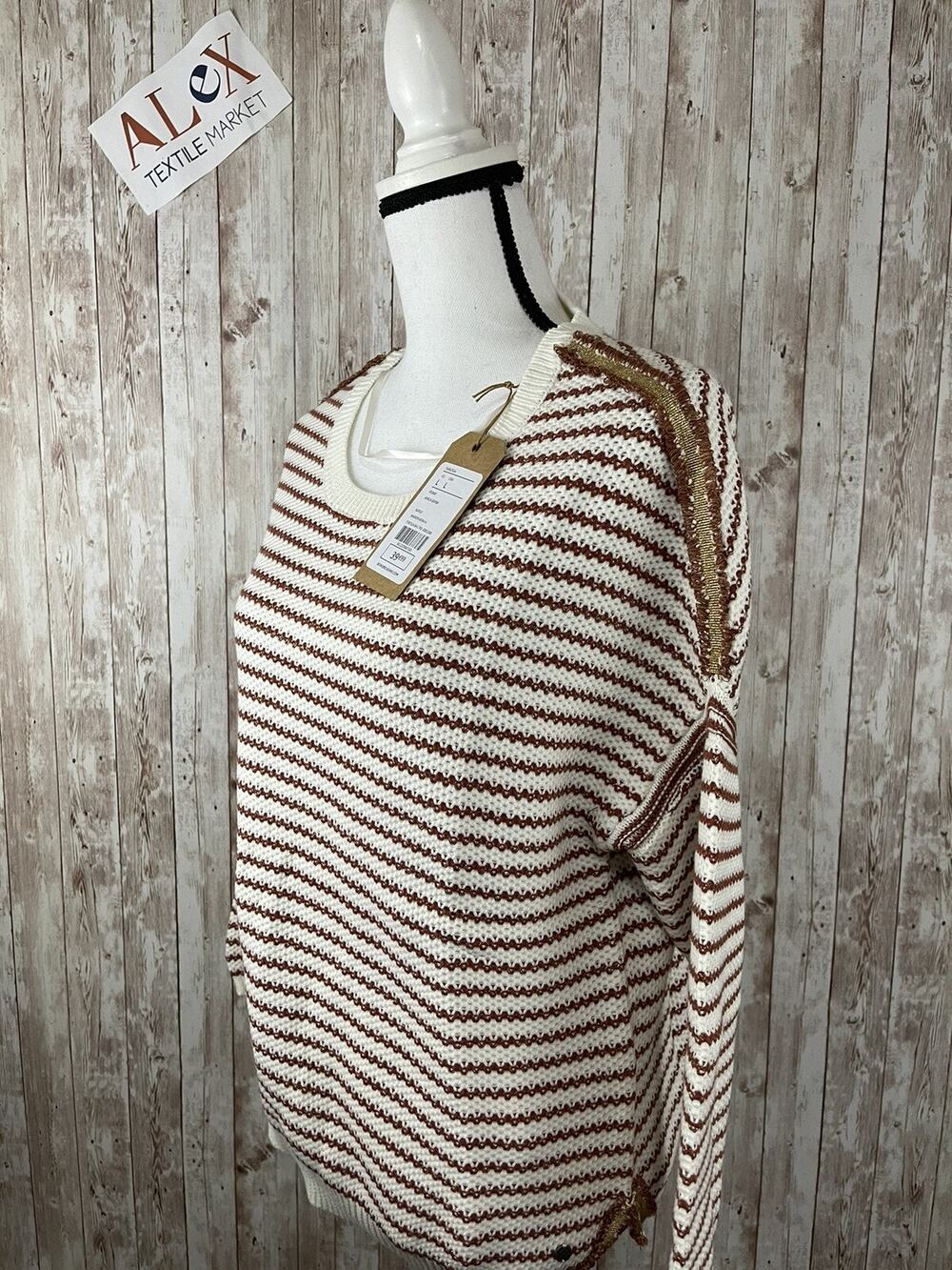 Bonobo Sweater Womens Large White Red Pullover Sweatshirt Knit N128